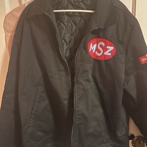 Black Bomber Jacket with Quilted Lining and Red Logo